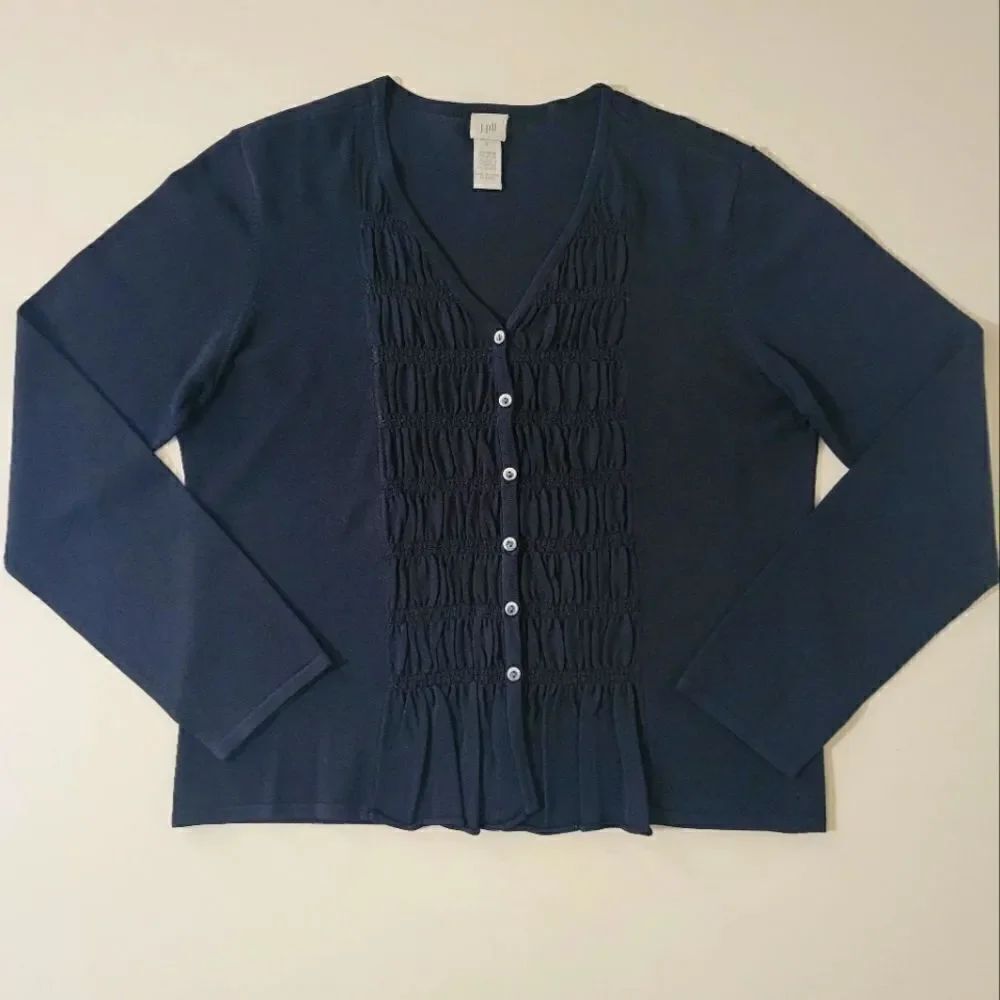 J. Jill Black Rayon Nylon Knit Button-Down V-neck Long Sleeve Blouse